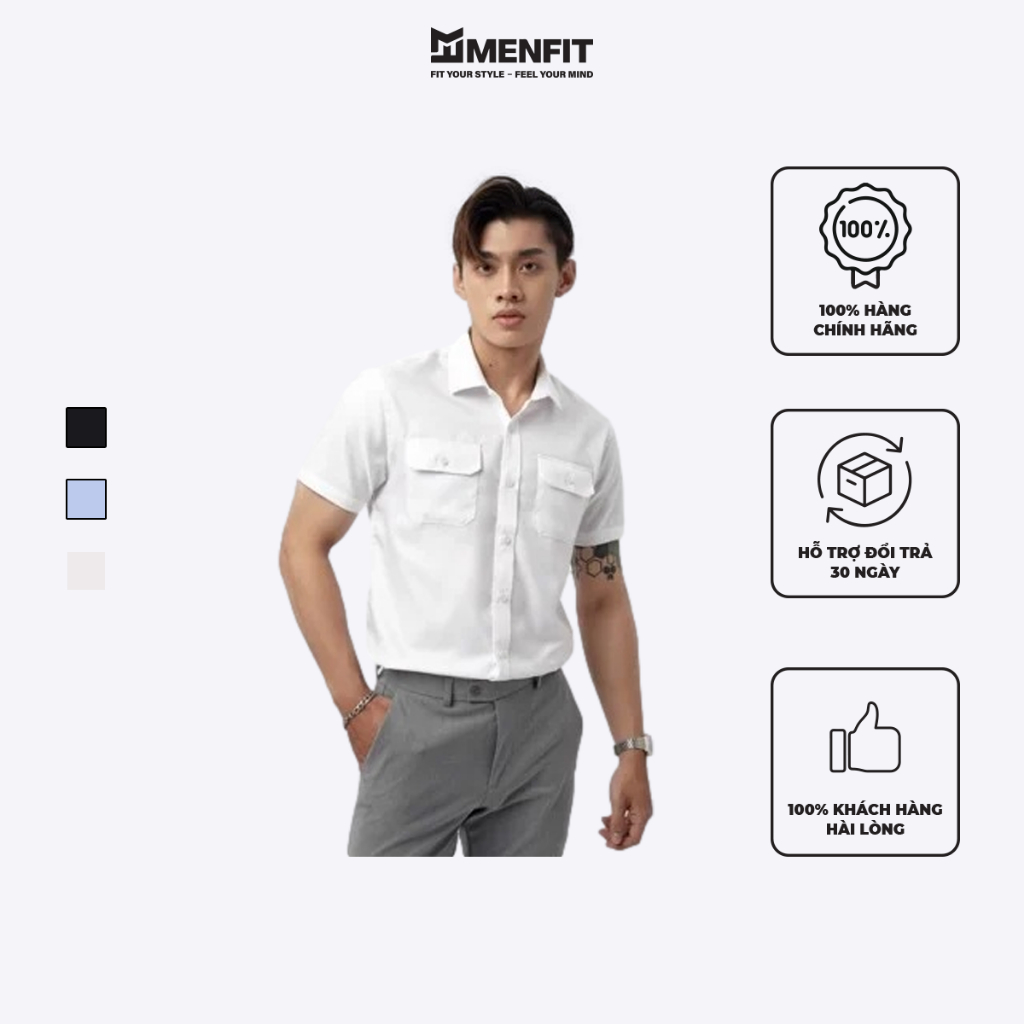 Áo sơ mi nam tay ngắn MRC 2104018 form slimfit, chất vải cotton mềm mịn, ít nhăn - MENFIT