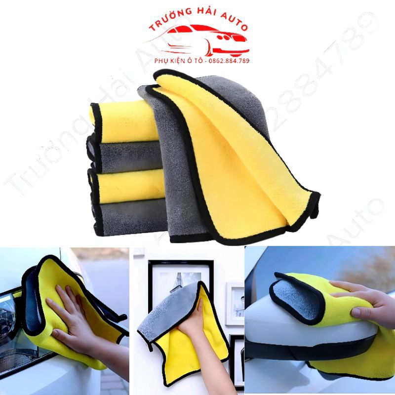 KHĂN MICROFIBER 2 LỚP LAU XE Ô TÔ, NHÀ CỬA CHUYÊN DỤNG loại 30cm x 60cm