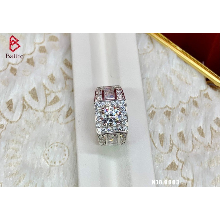 Nhẫn Nam bạc S925 N70.0003 xi kim - Kim cương Nhân tạo Moissanite 7.0mm - Có giấy kiểm định GRA