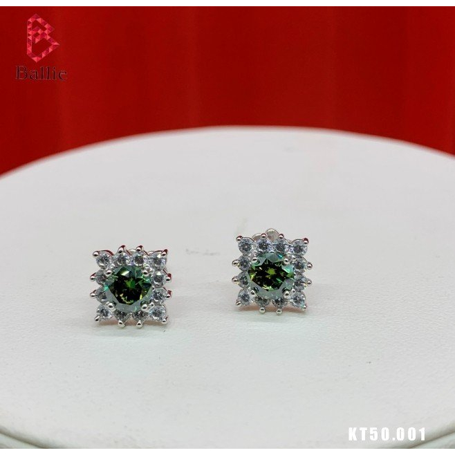 Bông tai nữ bạc S925 KT50.001 xi kim - Kim cương Nhân tạo Moissanite 5.0mm - Có giấy kiểm định GRA