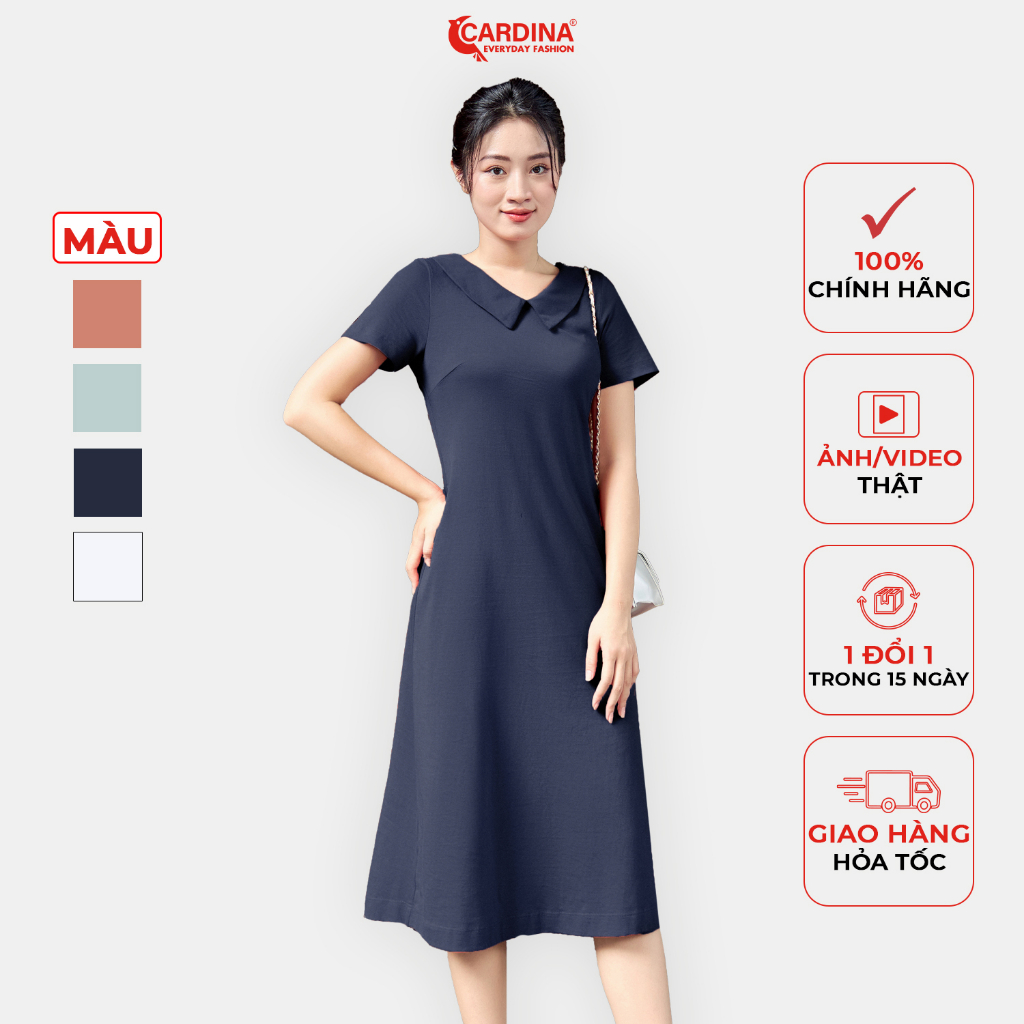 Đầm Polo Nữ 𝐂𝐀𝐑𝐃𝐈𝐍𝐀 Chất Cotton Cao Cấp Cổ Đức Dáng Dài Có Cúc Sau Điệu Đà 3VP05