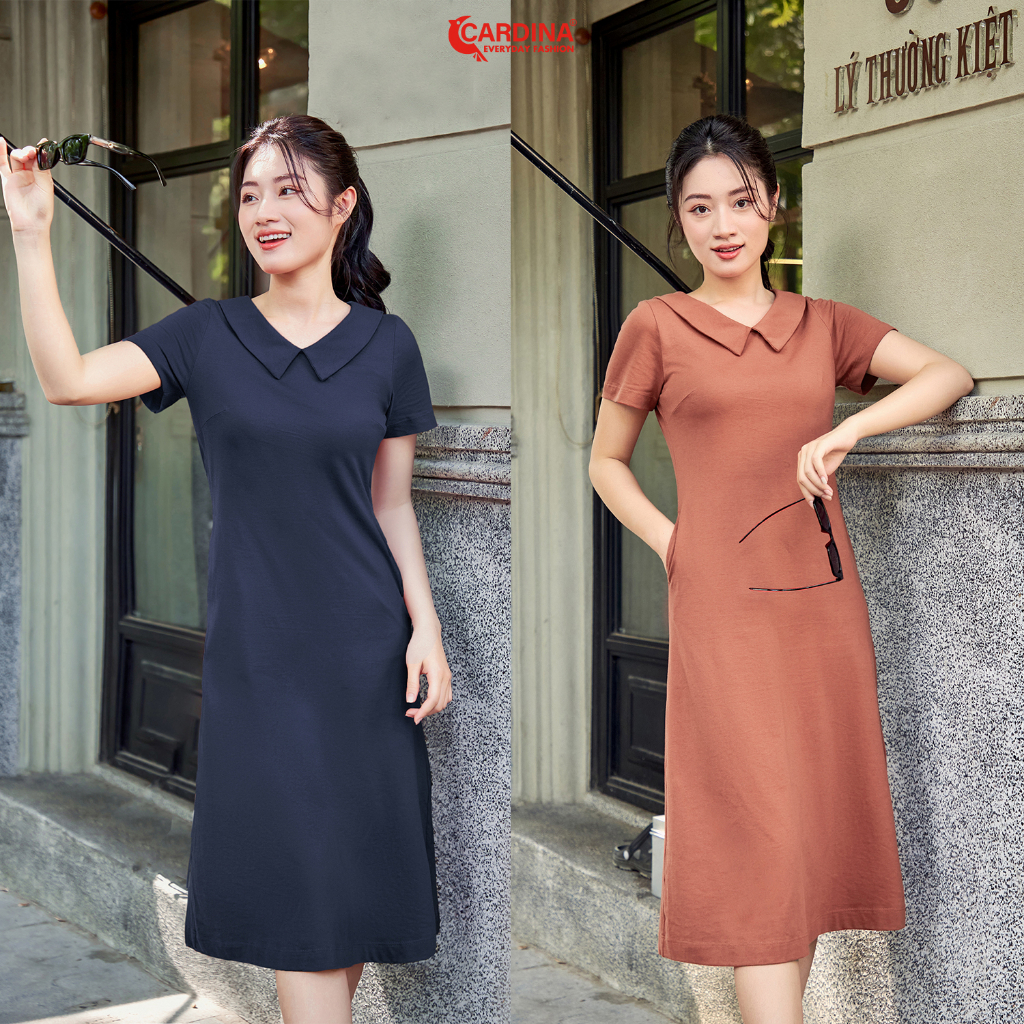 Đầm Polo Nữ 𝐂𝐀𝐑𝐃𝐈𝐍𝐀 Chất Cotton Cao Cấp Cổ Đức Dáng Dài Có Cúc Sau Điệu Đà 3VP05