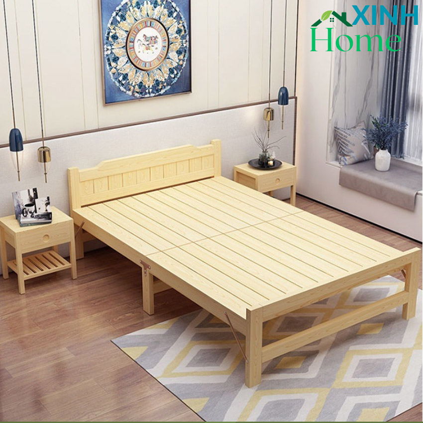 Giường ngủ xếp gọn gỗ thông thiết kế thông minh gấp gọn tiện lợi tải trọng lớn - Bảo hành 1 năm tặng gối đệm