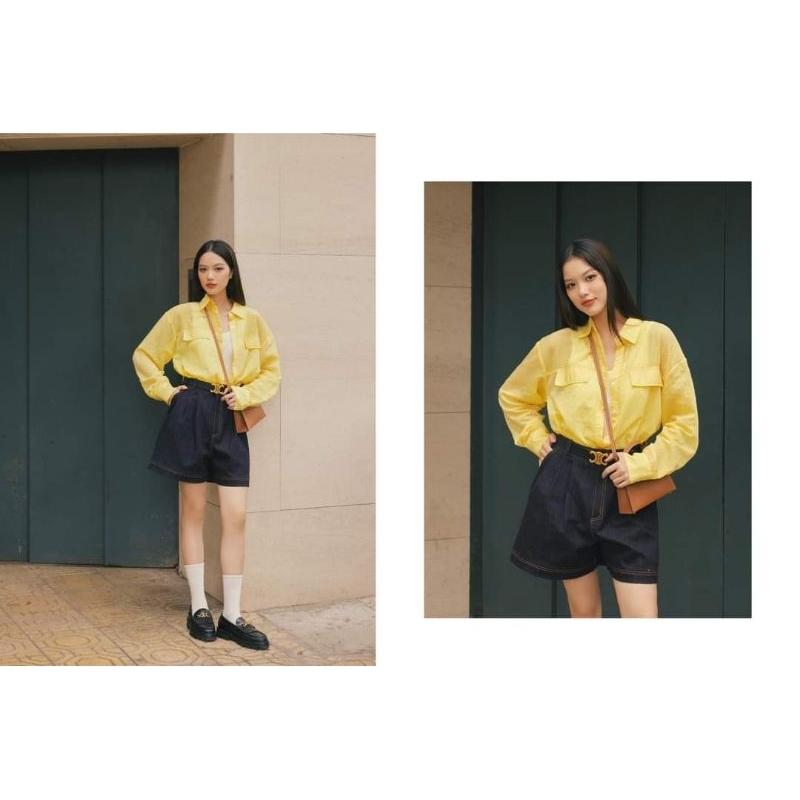 Áo cotton kẻ vàng HUONG BOUTIQUE - BSSM27