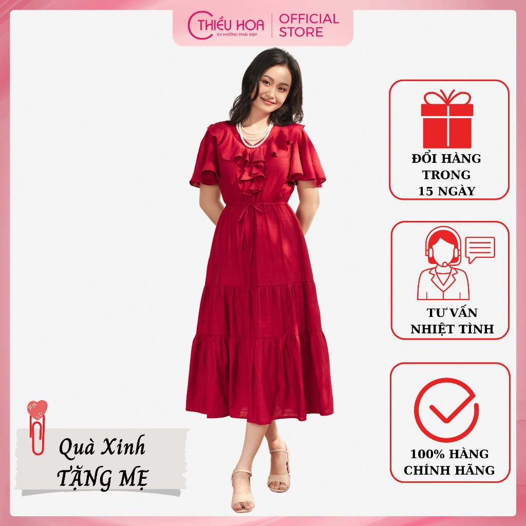 Đầm Trung Niên Thiết Kế cao cấp sang trọng, chất vải mềm mịn mặc cực thoáng mát Thương hiệu Thiều Hoa DD4L0404