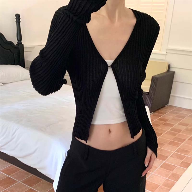 Áo Khoác Cardigan Dáng Croptop Tay Dài Dệt Kim Móc Cài Ngực Quyến Rũ Thời Trang Sugal TOP NU 105V1