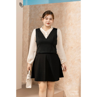 Áo phối tơ be bèo cổ bigsize - 23ssm07 -