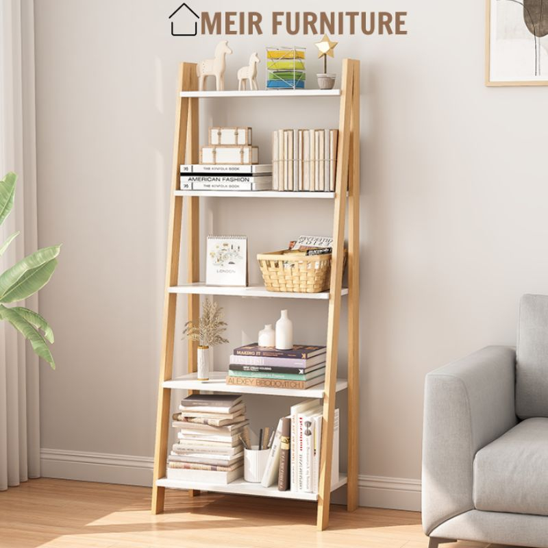 Kệ sách hình thang để sàn đa năng, khung kim loại, kệ gỗ decor phòng style hàn dễ thương, thương hiệu MEIR - GP114