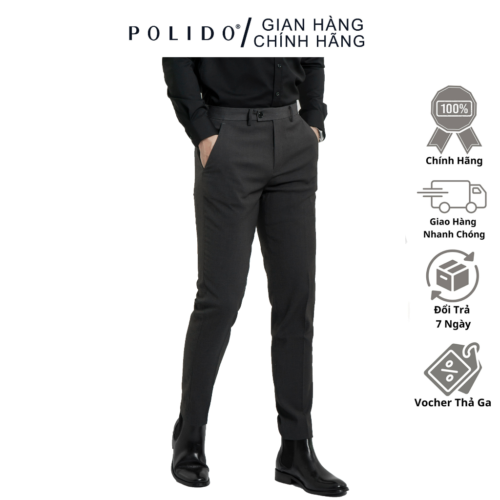 Quần Tây Nam,Quần Âu Nam Polido Màu Xám Đậm Form Slimfit Chất Thoáng Mát Co Giãn Thoải Mái Thời Trang Nam Hiện Đại Basic