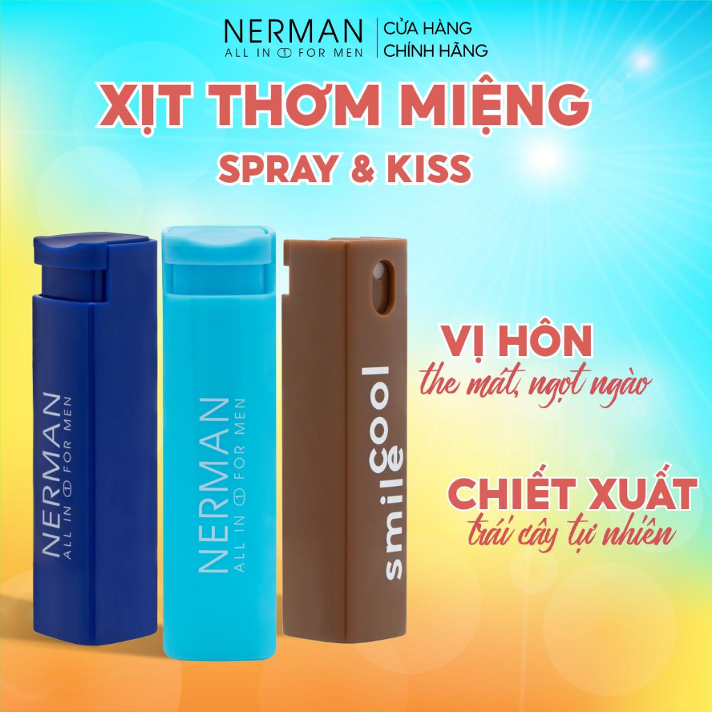 [Mã FMCGNE91 giảm 8% đơn 150K] Xịt thơm miệng Spray & Kiss Nerman vị kẹo hoa quả bạc hà the mát cho nam nữ chai 10ml