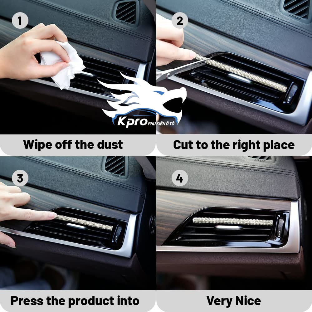 Dây Viền Lỗ Thông Khí Ô Tô, Xe Hơi Hình Chữ U Đính Kim Cương 19cm  - Hàng Kpro chất lượng cao