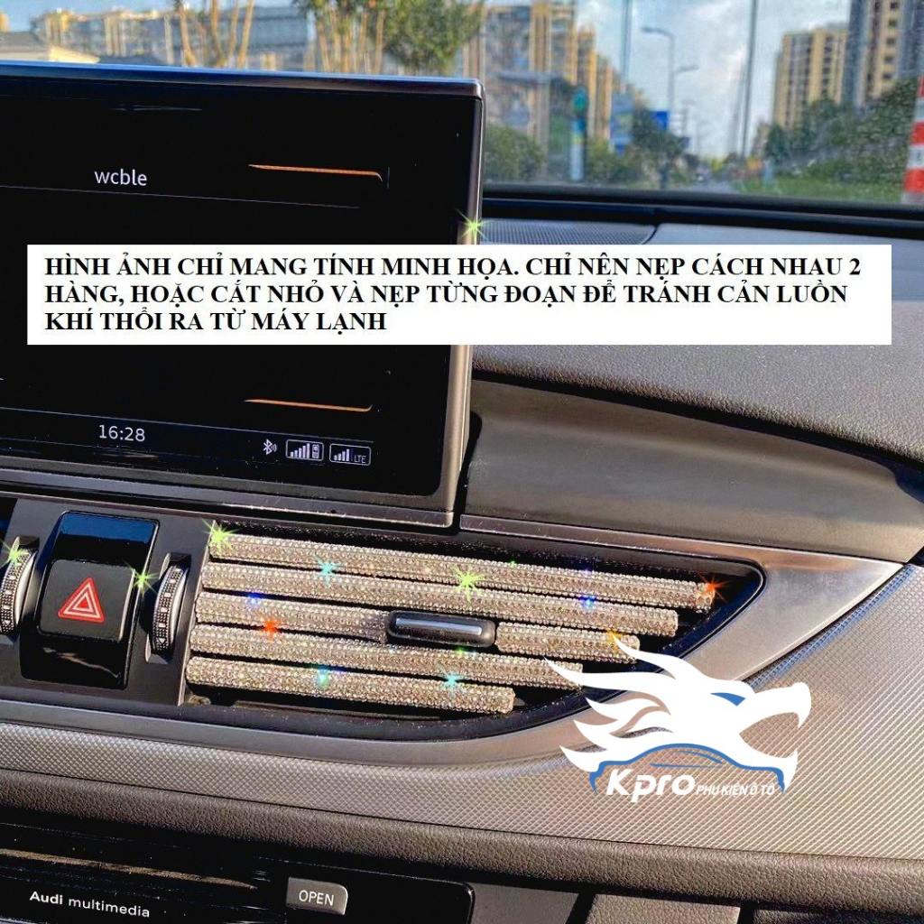 Dây Viền Lỗ Thông Khí Ô Tô, Xe Hơi Hình Chữ U Đính Kim Cương 19cm  - Hàng Kpro chất lượng cao