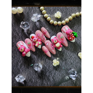 Hỏa tốc - nail box - móng úp thiết kế gấu dâu hoạt hình kèm dũa và keo lẫn quà tặng kèm (ảnh thật)