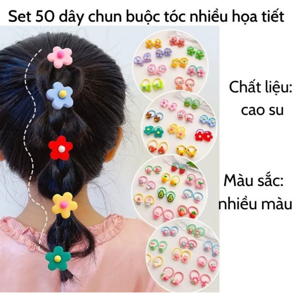 Set 50 chun buộc tóc siêu kute, siêu đáng yêu cho bé.hàng chuẩn loại 1, mix nhiều hình khác nhau siêu cute