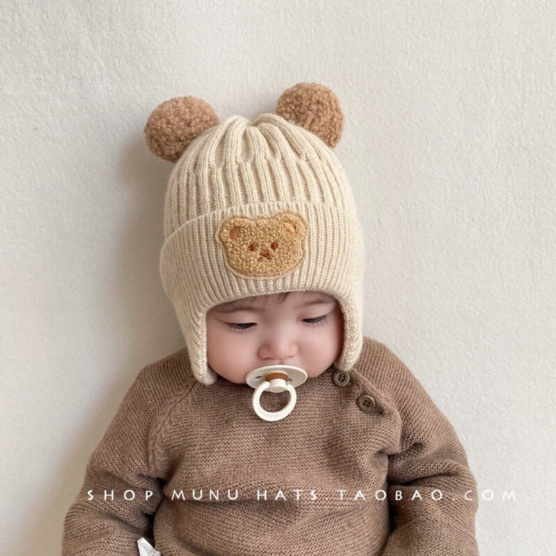 Mũ nón len trùm tai giữ ấm cho bé 6-36 tháng