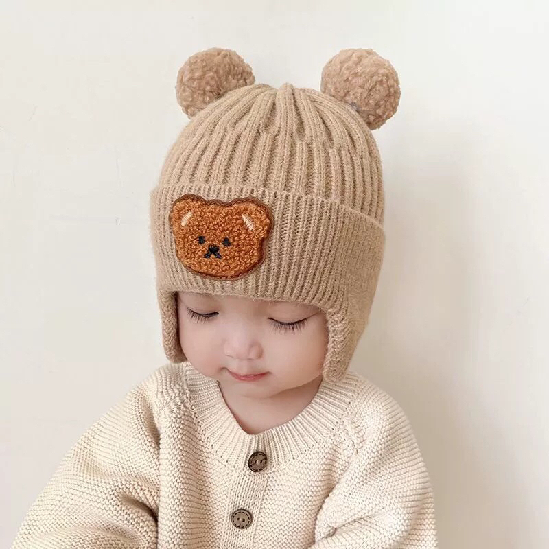 Mũ nón len trùm tai giữ ấm cho bé 6-36 tháng