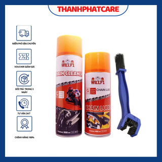 Combo rửa sên WillF1 Chain Cleaner 500ml, Dưỡng sên WillF1 Chain Lube 400ml Tặng kèm bàn chải vệ