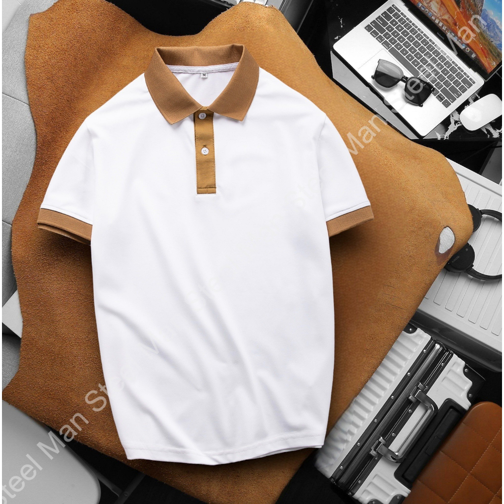 Áo thun Polo nam tay ngắn STEELMAN họa tiết phối vai thời trang trẻ trung, chất liệu vải cá sấu co giãn 4 chiều