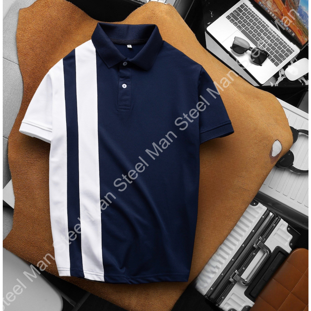 Áo thun Polo nam tay ngắn STEELMAN họa tiết phối vai thời trang trẻ trung, chất liệu vải cá sấu co giãn 4 chiều