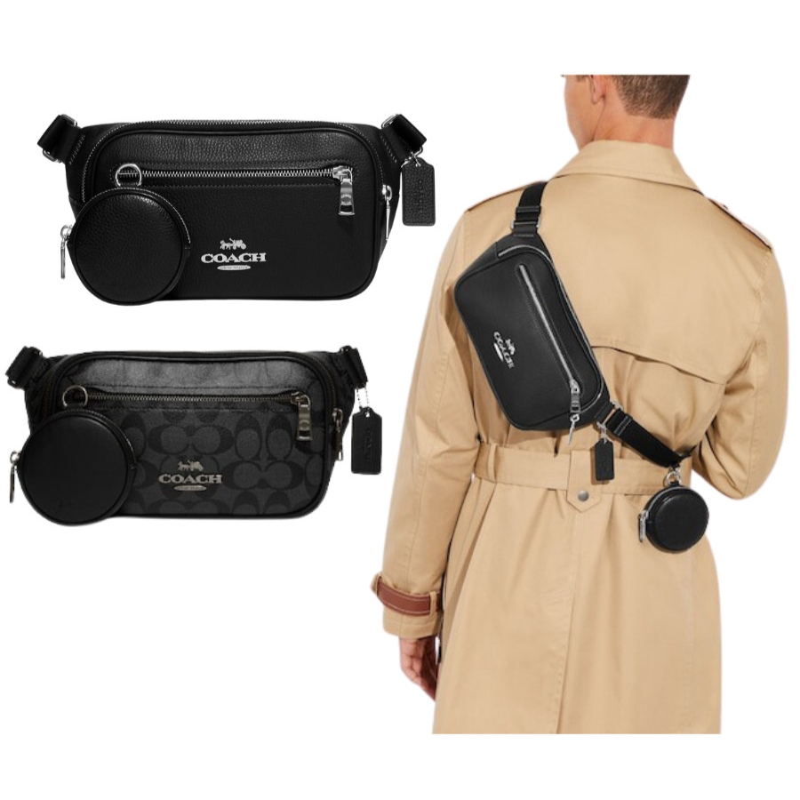 Túi bao tử nam nữ Coac unisex chất thật phối canvas bền đẹp kèm ví tròn nhỏ đựng airpod tiện lợi