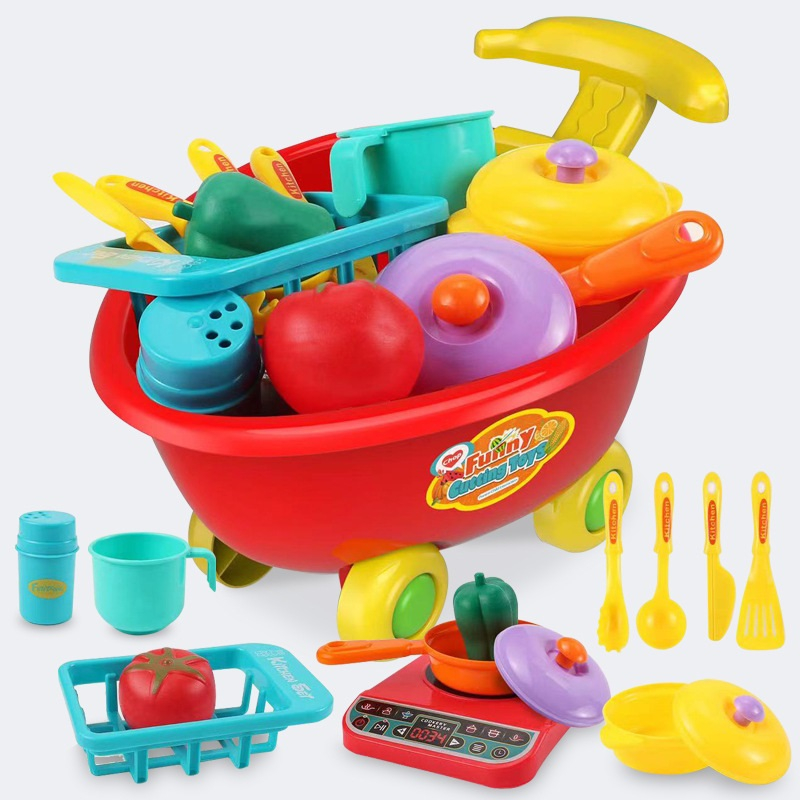 Bộ Đồ Chơi Xe Rùa Mini Chở Bộ Đồ Bếp Nấu Ăn Cho Bé (Túi Lưới)