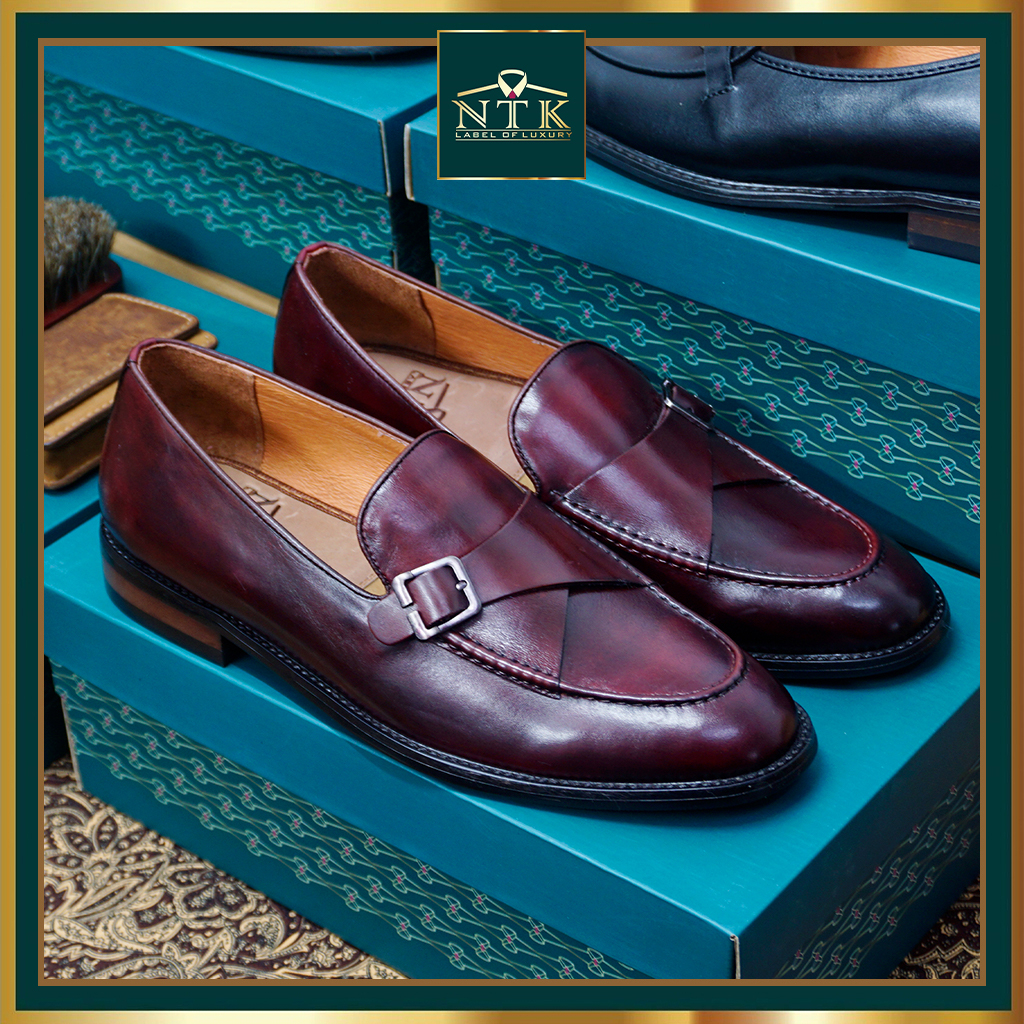Single monkstrap loafer ĐẾ GỖ PHÍP, da thật thảo mộc đánh patina chính hãng NTK Luxury LFP_04C, BH 2 năm