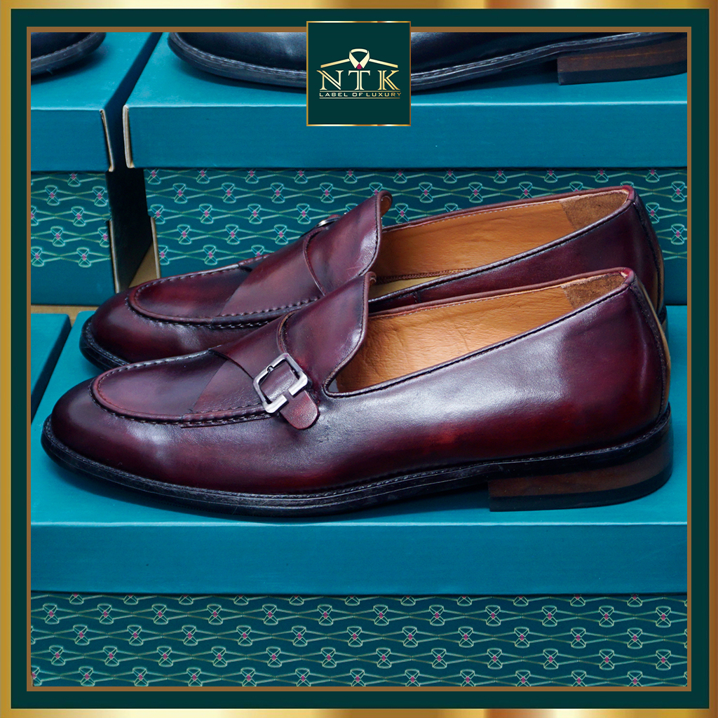 Single monkstrap loafer ĐẾ GỖ PHÍP, da thật thảo mộc đánh patina chính hãng NTK Luxury LFP_04C, BH 2 năm
