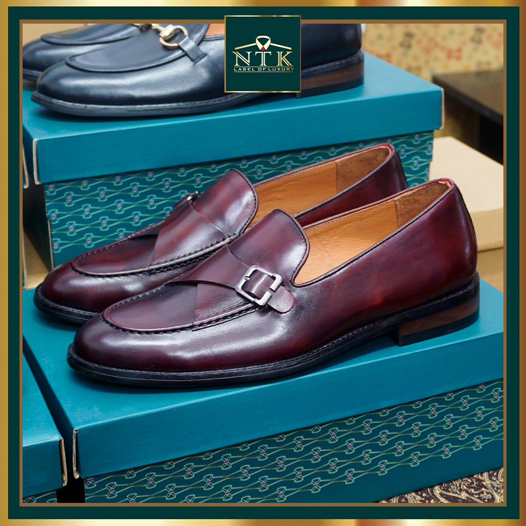 Single monkstrap loafer ĐẾ GỖ PHÍP, da thật thảo mộc đánh patina chính hãng NTK Luxury LFP_04C, BH 2 năm