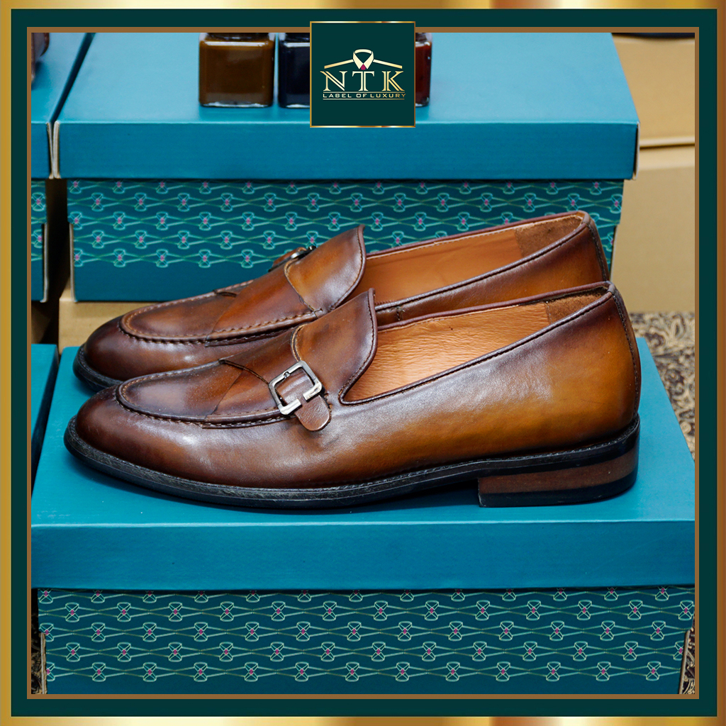 Single monkstrap loafer ĐẾ GỖ PHÍP, da thật thảo mộc đánh patina chính hãng NTK Luxury LFP_04C, BH 2 năm