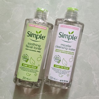 Combo dưỡng da: Nước tẩy trang, Toner Simple 200ml chính hãng