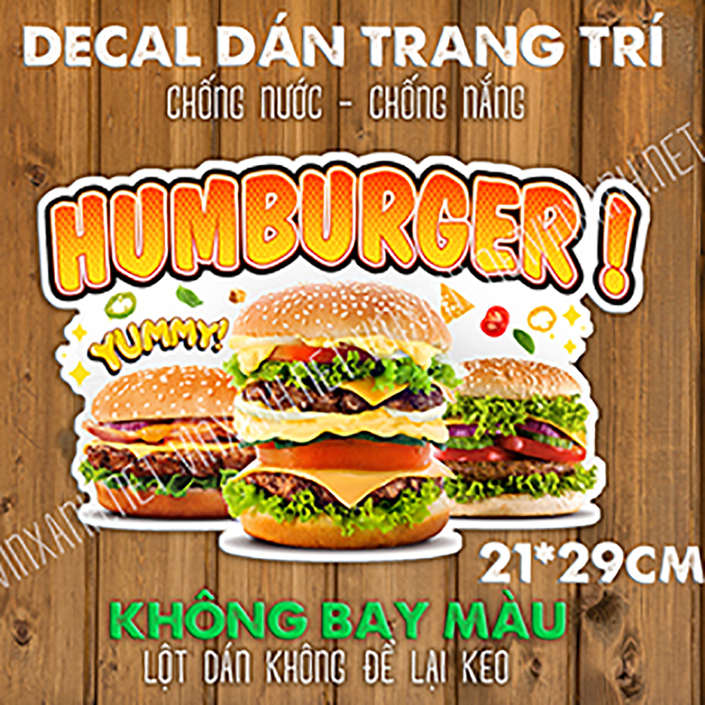 HUMBURGER decal dán trang trí tường, chống nước,không bay màu,dán tủ, decal dán kính,xe đẩy,21x29cm - cắt bế sẵn