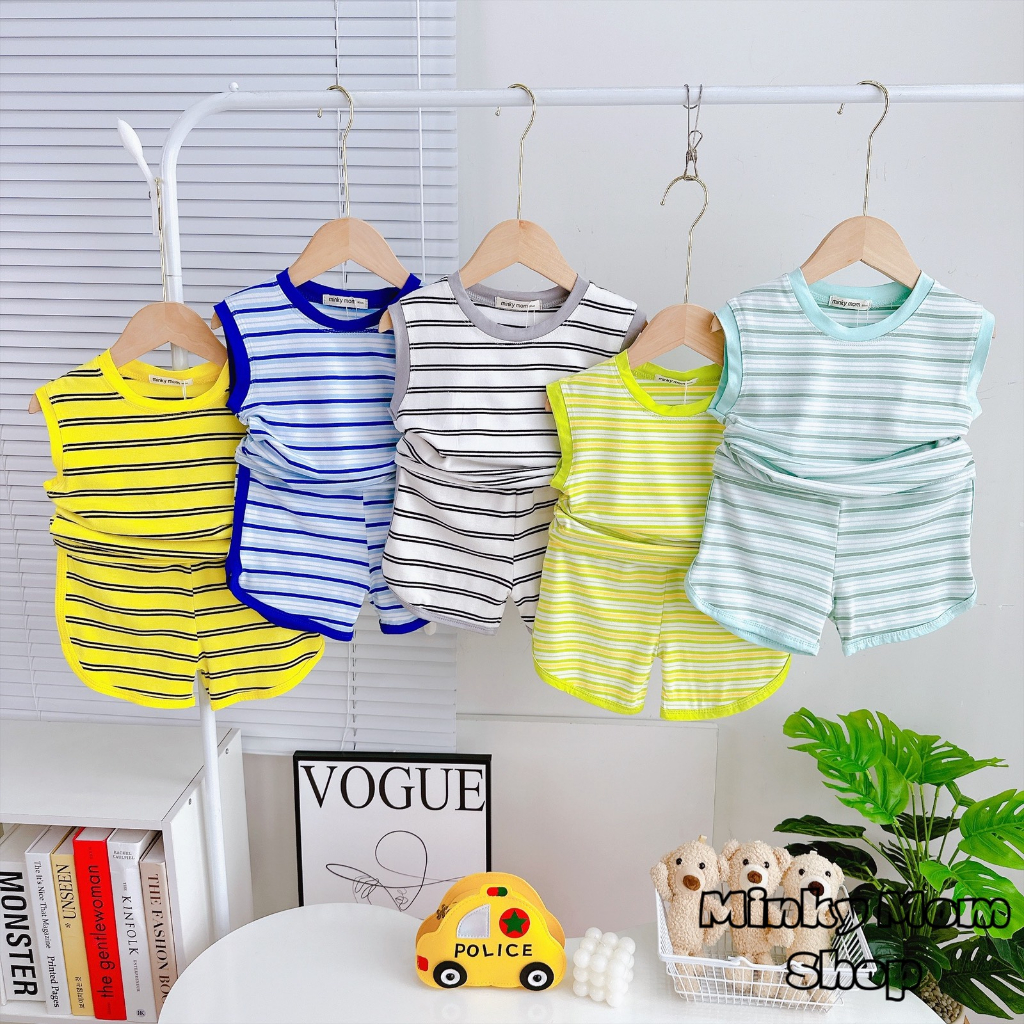 Bộ ba lỗ thun sọc dệt Minky Mom mềm mịn mát cho bé trai bé gái [HÀNG CHUẨN]
