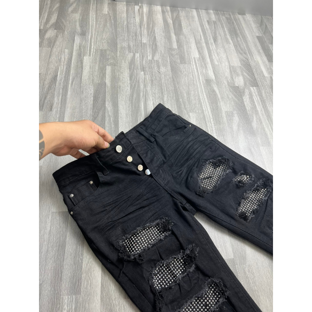 Quần Jean dài nam đen amiri đính đá 4 cúc SC