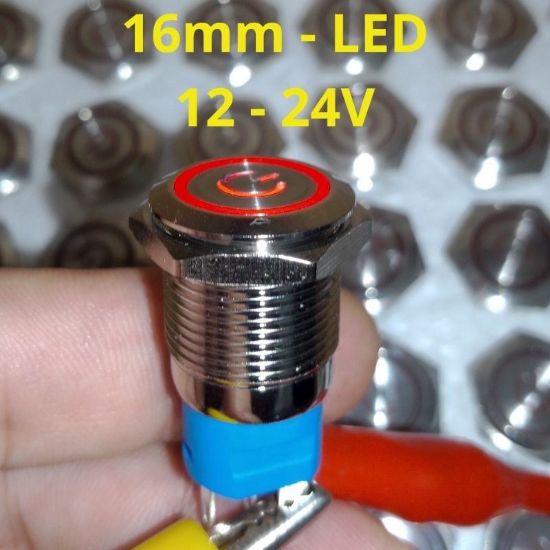 Nút nguồn, nút nhấn giữ, tự khóa 16mm, Đèn sáng trong dải 5-24V