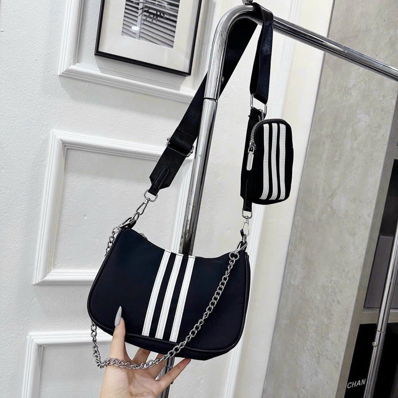 Túi xách đeo chéo kẻ sọc hot trend 2023 chất dù kèm quai đeo vai giá tốt