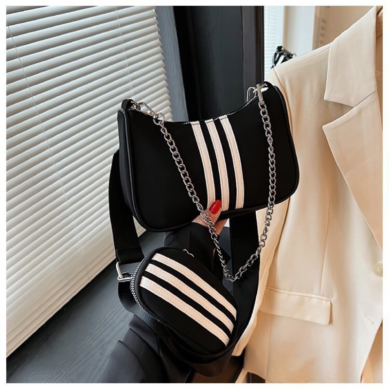 Túi xách đeo chéo kẻ sọc hot trend 2023 chất dù kèm quai đeo vai giá tốt