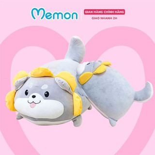 Gấu bông chó shiba xám mặt hoa vàng dễ thương siêu mềm cao cấp memon