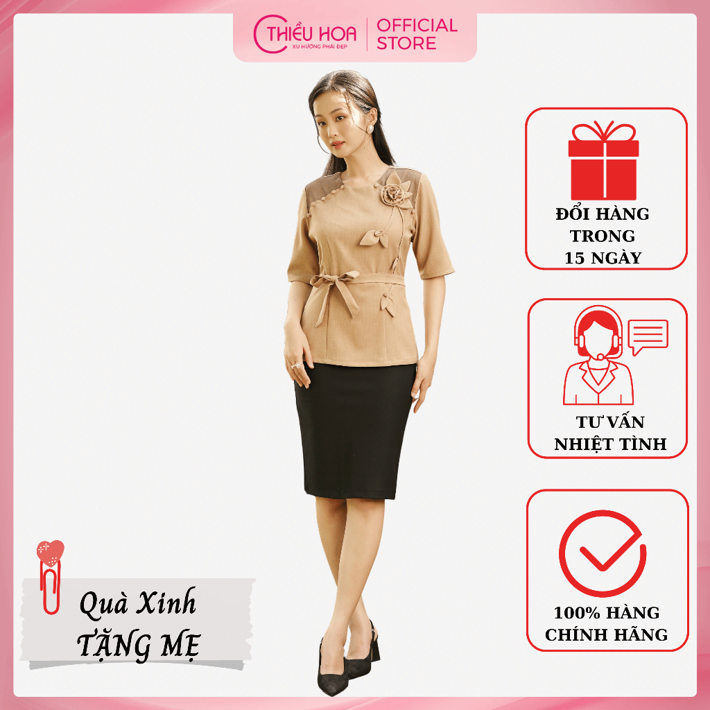 Áo Nữ Trung Niên Thiết kế cao cấp sang trọng , hoạ tiết hoa cực đẹp Thương hiệu Thiều Hoa AN3Y0313