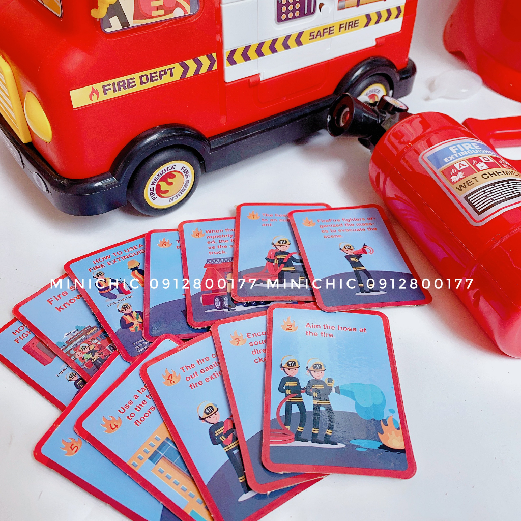 Đồ chơi xe cứu hỏa có đèn còi tự chạy kèm phụ kiện lính cứu hỏa