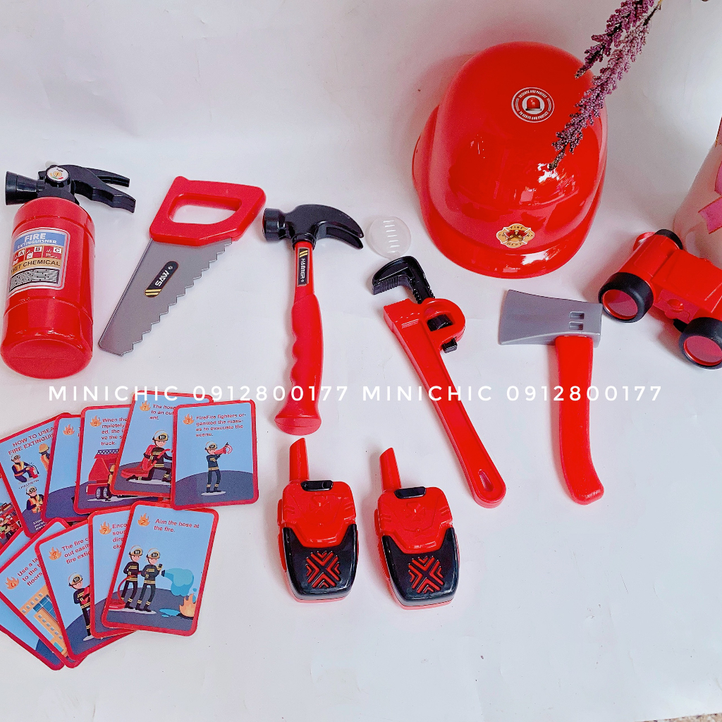 Đồ chơi xe cứu hỏa có đèn còi tự chạy kèm phụ kiện lính cứu hỏa