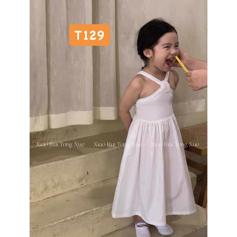 VÁY THIẾT KẾ DÂY CHÉO ĐÍNH HOA CHO BÉ GÁI