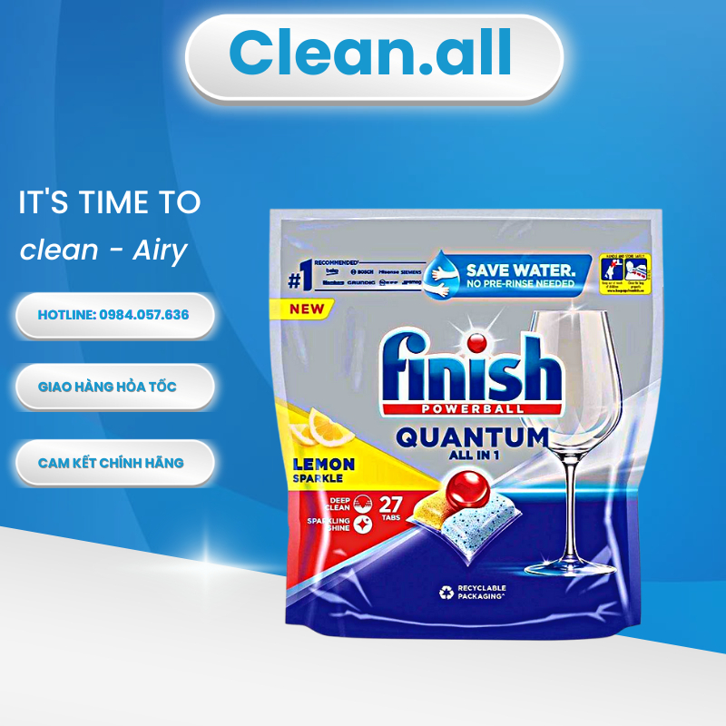 Viên rửa bát FINISH QUANTUM 60 VIÊN hương táo chanh nhập khẩu EU