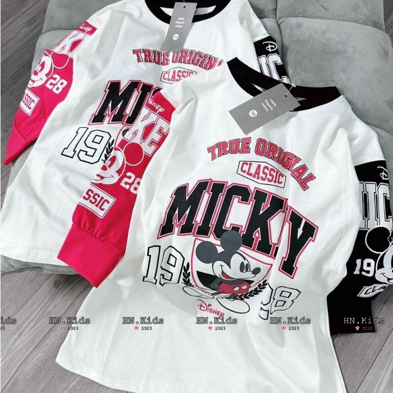 Áo váy bé gái dài tay Mickey xinh xắn size đại 10-35kg kèm ảnh thật Đầm bé gái mặc thu đông hình Micky Hadukids
