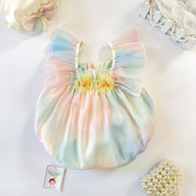 Body cầu vồng pastel và mũ trắng bé gái sơ sinh 1 2 tuổi MINTSCLOSET Mint's Closet - BS6433