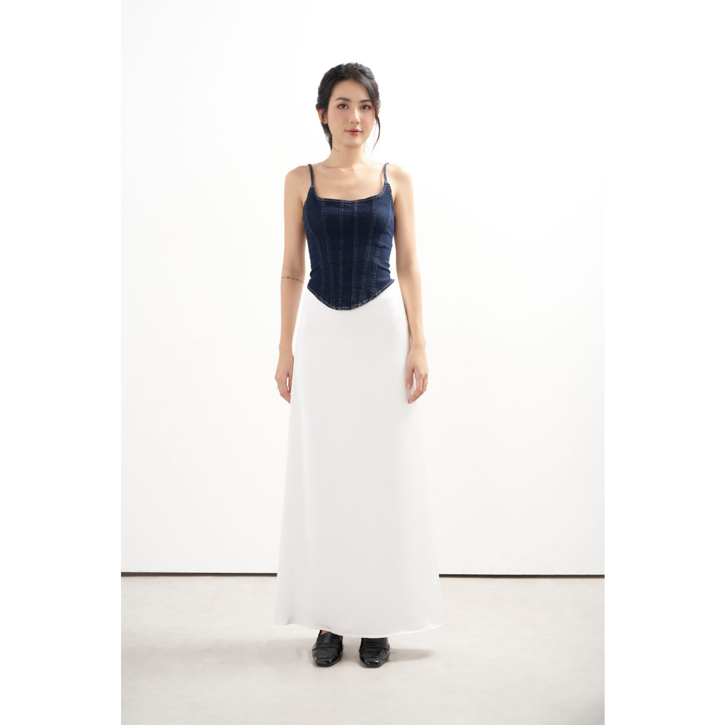 DOTTIE - Chân váy maxi vải satin - Trắng - S0168