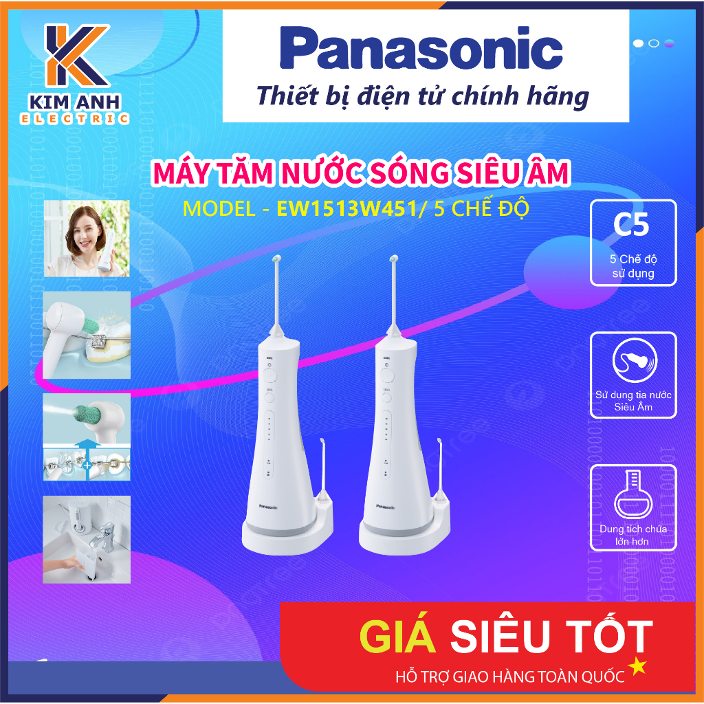 Máy tăm nước Panasonic-EW1513W451-5 Chế độ/ Sạc nhanh 1h/ Chống nước