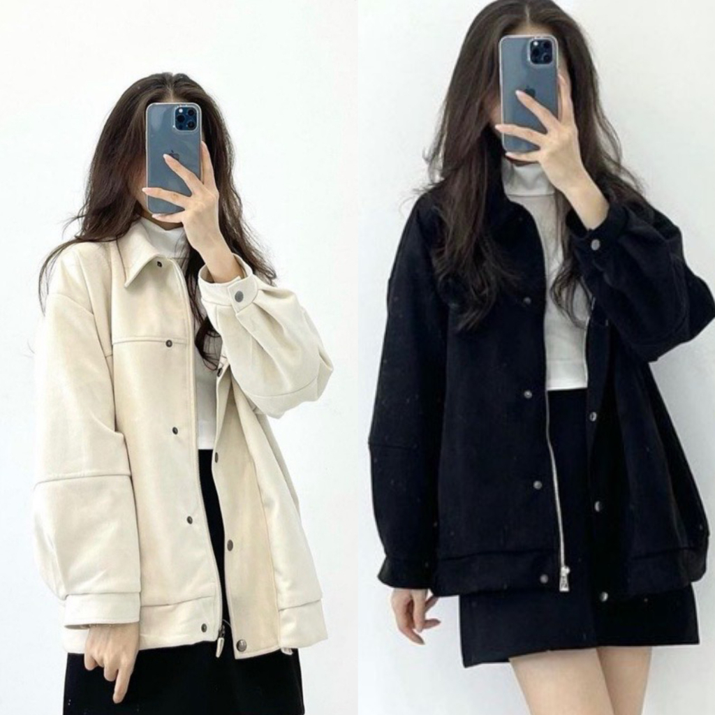 Áo khoác da lộn oversize cúc bấm Hari GenZ 024 P4K7