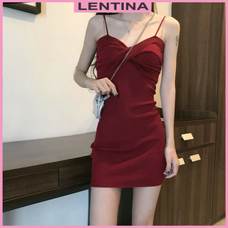 Váy 2 dây body Đầm sát nách len nữ dáng ôm ngắn sát nách thiết kế xoắn ngực quyến rũ phong cách Hàn Quốc trẻ trung