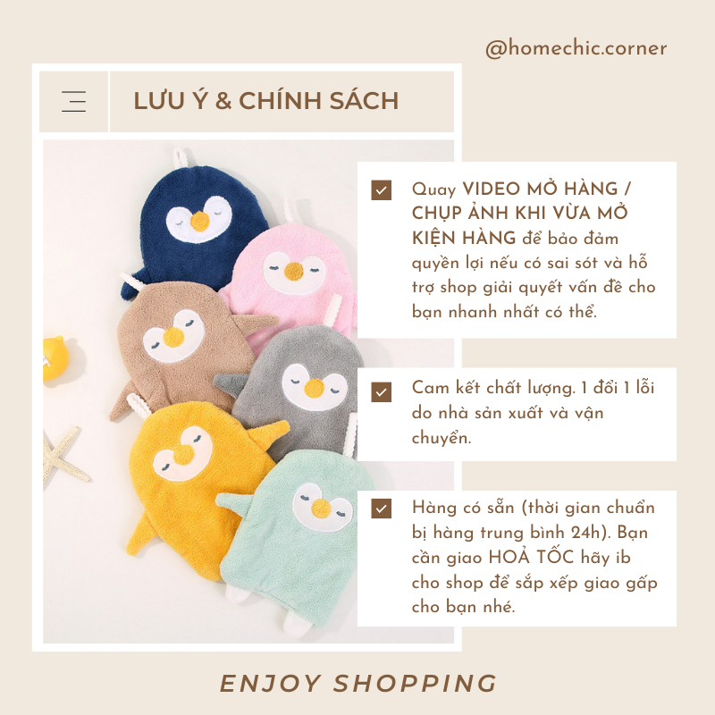 Khăn lau tay chim cánh cụt treo tường cute đa năng siêu thấm hút | HOME CHIC CORNER