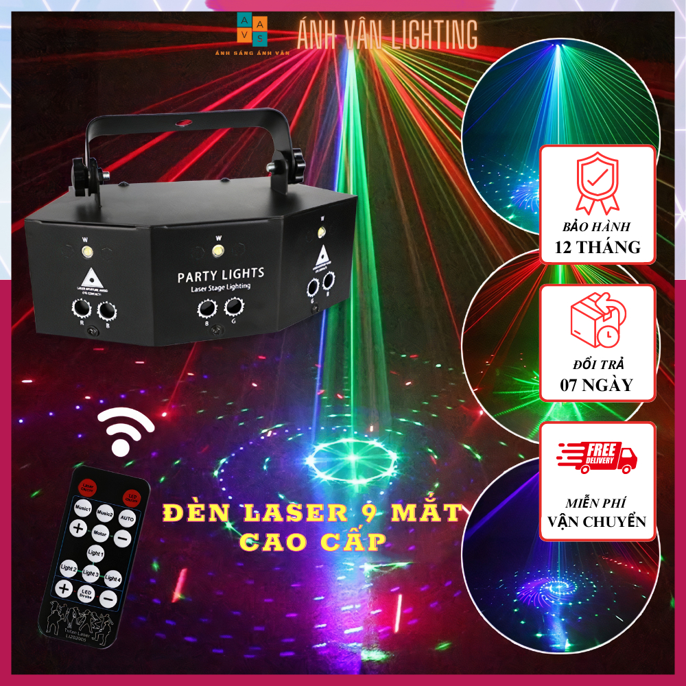 Đèn Laser 9 Mắt Cảm Biến Nháy Theo Nhạc Cao Cấp| Đèn Laser Bay Phòng Vũ Trường Karaoke Công Suất Lớn